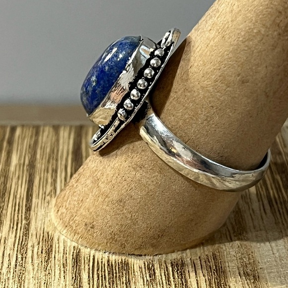 BLUE LAPIS LAZULI GEMSTONE RING 925 SILVER OVERLAY SIZE 10 - Picture 3 of 8